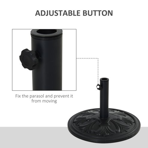 Outsunny 13kg Garden Parasol Base, Round HDPE Concrete Patio Umbrella Stand for 35mm / 38mm / 48mm Pole, Outdoor Sun Shade Parasol Weight Holder, Black