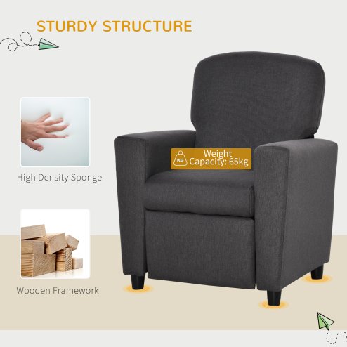 HOMCOM Kids Armchair Children Recliner Sofa Lounger Chair with Footrest for Playroom Bedroom Living Room, Grey