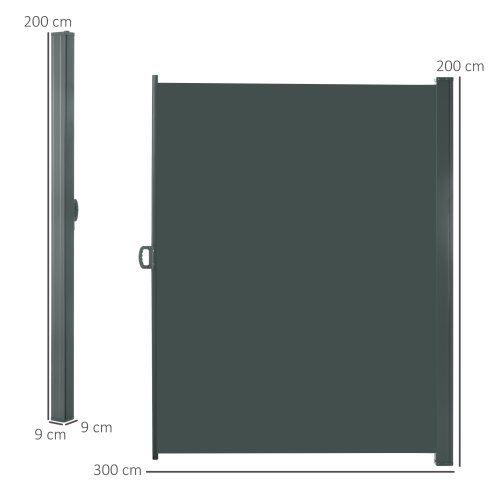 Outsunny Retractable Sun Side Awning Screen Fence Patio Garden Wall Balcony Screening Panel Outdoor Blind Privacy Divider (3x2M, Grey)