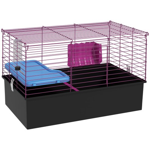 PawHut Guinea Pig Cage Chinchillas Rabbit Small Animal Cage with Ramp, Dish, Water Bottle, 71 x 46 x 47cm, Black