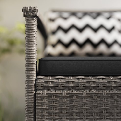 Outsunny 2 Seater Garden Storage Bench with 160L Capacity, PE Rattan Garden Bench with Storage, Wicker Outdoor Bench Loveseat with Cushion, Pillows and Steel Frame for Patio, Grey