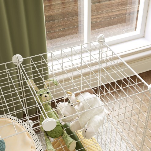 PawHut DIY Pet Playpen Metal Wire Fence Indoor Outdoor Rabbit Small Animals Cage 36 Panel Enclosure White