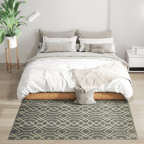 HOMCOM UV Resistant Indoor & Outdoor Area Rug, Easy-Cleaning Machine Washable Rug with Geometric Pattern for Patio, Garden, Kitchen, Bathroom or Living Room, 170 x 120 cm, Grey