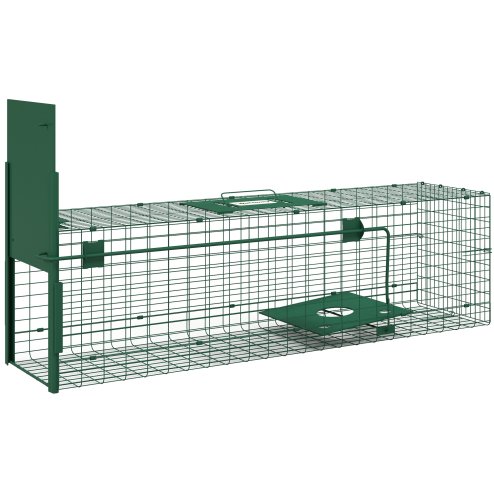 Outsunny Single Door Humane Rat Trap for Small Animals, Metal Outdoor and Indoor Squirrel Trap for Mice, Cats, Rabbits, 100 X 25 X 28cm, Dark Green