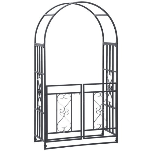 Outsunny Outdoor Garden Arch with Double Gates, Metal Garden Arbor for Climbing Plants, Roses, Vines, Wedding Arch for Outdoor, 114L x 50W x 206H cm, Dark Grey