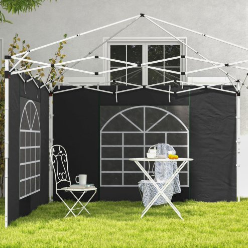 Outsunny Gazebo Side Panels with Windows and Doors, for 3x3(m) or 3x6m Pop Up Gazebo, 2 Pack Sides Replacement, Black