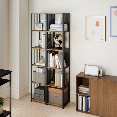 HOMCOM 5-Tier Bookshelf, Modern Tall Bookcase with Steel Frame, Freestanding Display Storage Unit for Living Room, Bedroom, Study, Home Office, Rustic Brown