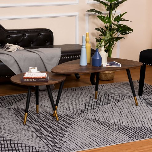 HOMCOM Coffee Table Set of 2, Nesting Coffee End Tables with Modern Decor, Side Table Triangle Occasional Stand Tea Table for Living Room Home and Office