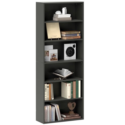 HOMCOM 6 Tier Bookshelf, Freestanding Bookcase with Adjustable Shelves, Display Storage Unit for Living Room, Bedroom, Study, 60 x 24 x 158.5 cm