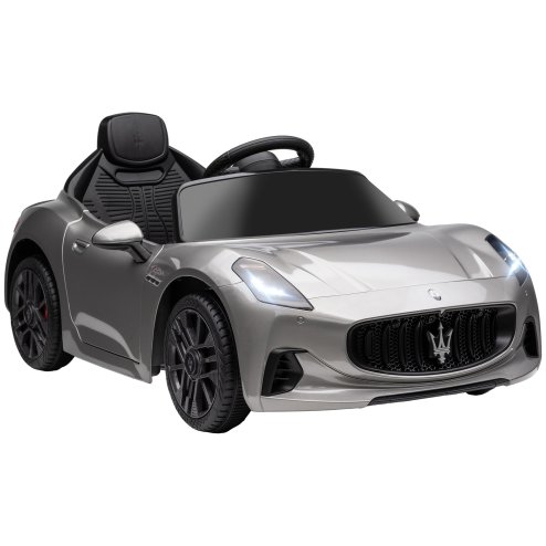 AIYAPLAY Maserati Licensed Electric Car for Kids, 12V Kids Electric Car with Remote Control, LED Light, MP3, Music, Soft Start, Horn, Ride on Car for 3-5 Years, Grey
