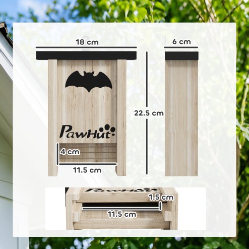 PawHut Bat Boxes, Pack of 3 Wooden Bat Houses for Outdoor, Garden, Farm, Easy for Bat to Land and Roost, Designed to Attract Bats & Easy to Hang, 18 x 6 x 22.5 cm