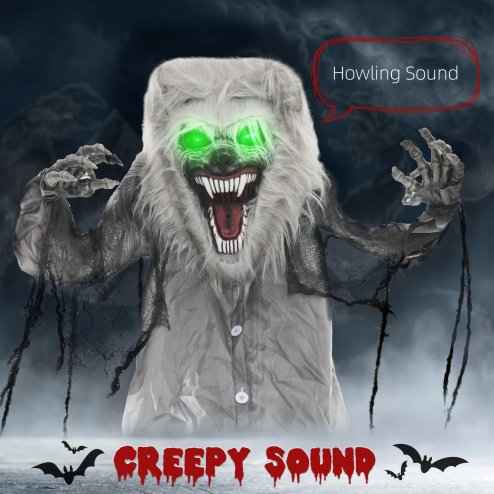 HOMCOM 210cm Skeleton Werewolf Outdoor Halloween Decoration, Halloween Animatronic with Sound Activated, Light Up Eyes, Sound Effects, Animated Prop for Haunted House