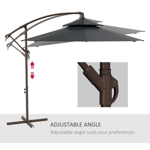 Outsunny 2.7m Garden Banana Parasol Cantilever Umbrella with Crank Handle, Double Tier Canopy and Cross Base for Outdoor, Hanging Sun Shade, Black