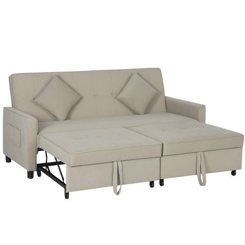 HOMCOM Sectional Sofa Bed, L-Shaped 3 Seater Sofa Bed, Reversible Sleeper Sofa with Pull Out Couch Bed, Cushions, Fabric Futon Sofa Bed for Living Room, Beige