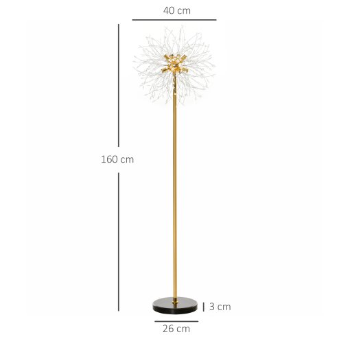 HOMCOM Floor Lamp, Crystal Fireworks Standing Lamp, Metal Golden Pole Tree Lighting with Foot Switch, 8 Lights, G9 Bulb Base, for Living Room, Bedroom