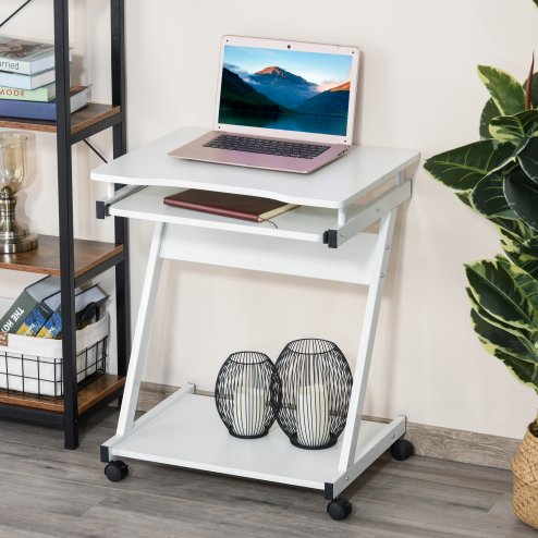 HOMCOM Movable Computer Desk with 4 Moving Wheels Sliding Keyboard Tray Home Office Workstation 