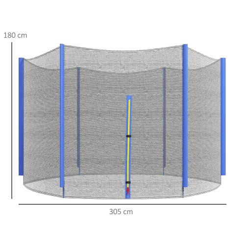 SPORTNOW 10ft Trampoline Net Replacement with 6 Plastic Pole Covers, Weather-Resistant Trampoline Netting Replacement with Zipped Entrance, Poles Not Included, Blue