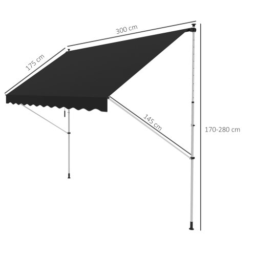 Outsunny Balcony 3 x 1.5m Manual Adjustable Awning, DIY Patio Clamp Awning Canopy, Retractable Shade Shelter Easy to Move for Balcony, Black