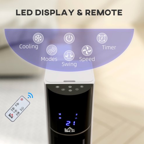 HOMCOM Portable Air Cooler, 3L Tank Evaporative Ice Cooling Tower Fan with 3 Modes, 3 Speeds, Remote, Timer, 60° Oscillating, Portable Swamp Cooler for Home Bedroom, White