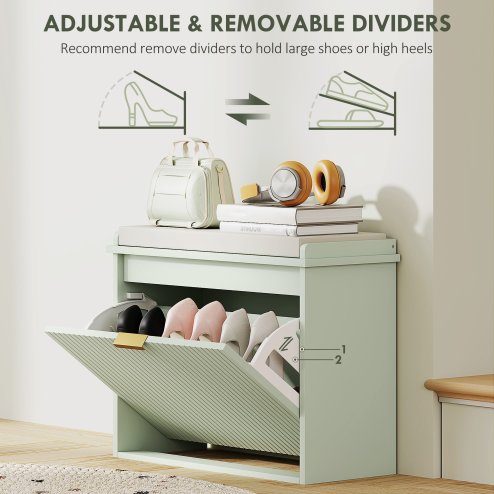 HOMCOM Shoe Bench with Padded Seat Cushion and Flip-Drawer, Shoe Cabinet Holds up to 120kg for Hallway, Entryway and Porch, 62x26x47.5cm