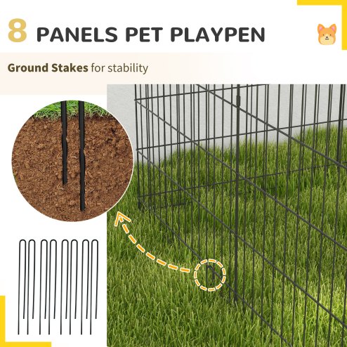 PawHut Dog Pen, 8 Panel Dog Playpen, DIY Design with Door, for Medium Dogs, Puppies, Small Animals, for Indoor/Outdoor Use, 76cm High