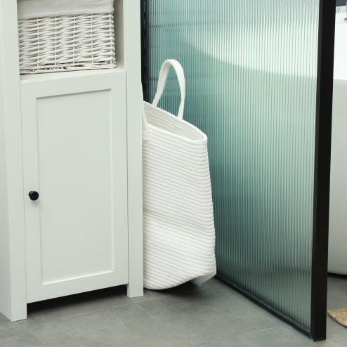 HOMCOM 36L Laundry Hamper, Cotton Rope Laundry Basket with Handles, Collapsible Washing Bin, 38 x 45cm, Cream White