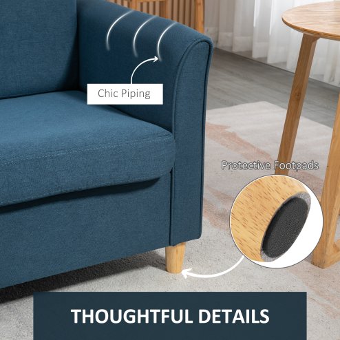 HOMCOM 2 Seater Sofa, Compact Loveseat, Linen Upholstered Couch with Wood Legs and Armrest, Small Sofa for Living Room and Home Office