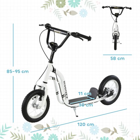 HOMCOM Kids Scooter, Teen Push Scooter with Big Wheels, 85-95cm Adjustable Handlebar Height, Dual Brakes, Scooter for Kids 5+ Years Old, White
