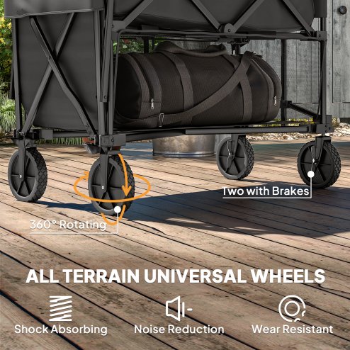 Outsunny Double Decker Folding Trolley on Wheels, 200KG & 350L Capacity Collapsible Wagon Festival Trolley Cart with 134cm Extended for Camping Sports Shopping Garden and Beach, Black