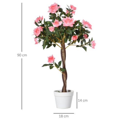 Outsunny 90cm/3FT Artificial Rose Tree, Fake Decorative Plant with Pot, Indoor Outdoor Faux Decoration Home Office Decor, Pink