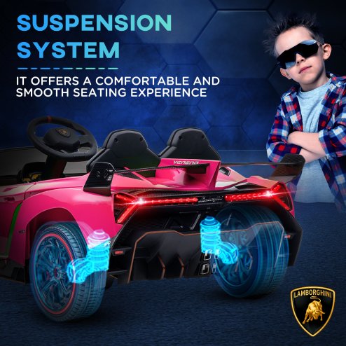 HOMCOM Lamborghini Veneno Licensed 12V Ride on Car, Electric Car for Kids with Butterfly Doors, 7km/h Kids' Electric Ride on with Remote, Music, Horn, Suspension for Ages 3-6 Years, Pink