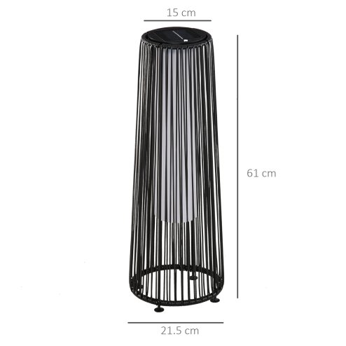 Outsunny Garden Rattan Lamp, 61 cm Tall Solar Rattan Floor Lamp, Solar Garden Light with Auto On/Off LED Light, IP44 Waterproof for Outdoor, Porch, Pathway, Terrace, Black