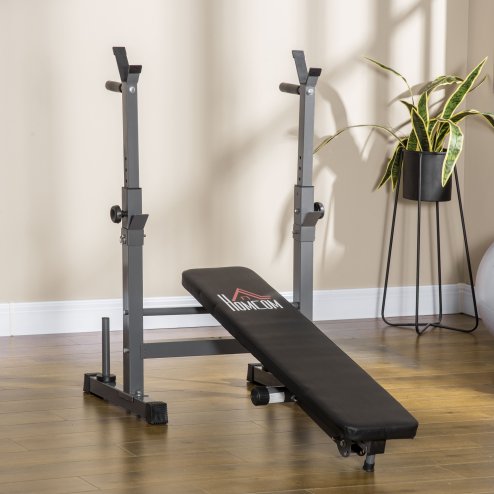 HOMCOM Adjustable Weight Bench, Foldable Bench Press with Barbell Rack, Dip Station, for Home Gym, Strength Training, Multi-Use Workout Bench, Grey