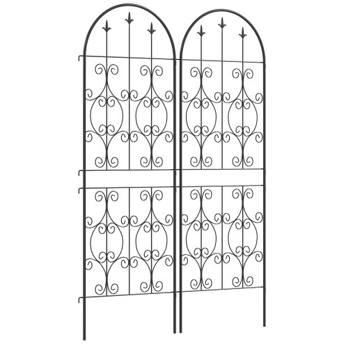 Outsunny Set of 2 Metal Garden Trellis, Decorative Trellis Panels for Climbing Outdoor Plants, Vegetables, Vines, Flowers, 150 x 50 cm, Scrollwork Design