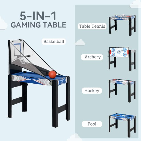 SPORTNOW 5 in 1 Multi Games Table Combo Sports Game Table for Kids, Mini Pool Table, Table Tennis Table, Hockey Table, Basketball Arcade Game, Bow and Arrow, Blue