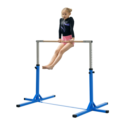 HOMCOM Height Adjustable Gymnastics Horizontal Bar For Kids Home Gym Training Children Junior Kip High Bar Fitness, Blue