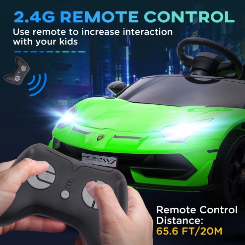 HOMCOM Lamborghini Aventador Licensed Kids' Electric Ride-on with Remote Control, 12V Powered Electric Car for Kids with Butterfly Doors, Auxiliary wheels, Music, Horn, Suspension - Green