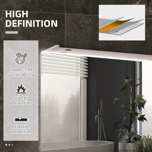 kleankin LED Lighted Bathroom Mirror Cabinet, Wall Mounted Bathroom Storage Cupboard with Adjustable Shelf, USB Powered, 90W x 15D x 70Hcm, High Gloss White