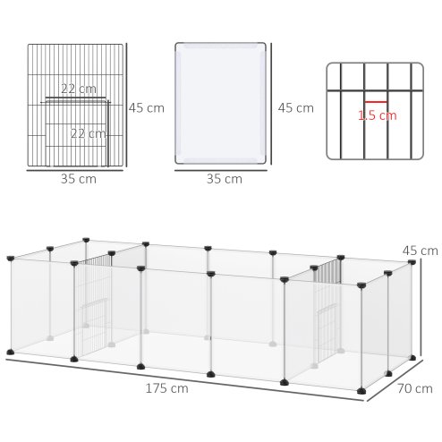 PawHut Pet Playpen, DIY Small Animal Cage, 18 Panels Portable Metal Fence, for Guinea Pigs, Hedgehogs, 175 x 70 x 45cm - White