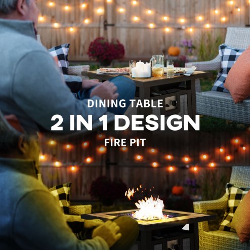 Outsunny Propane Gas Fire Pit Table, 50000 BTU Smokeless Firepit Outdoor Patio Heater with Waterproof Cover, Glass Beads and Lid, 71 x 71 x 66.5cm, Dark Grey