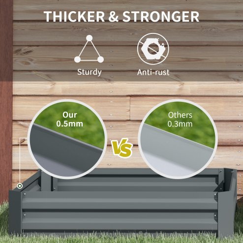 Outsunny Set of 2 291L Raised Garden Bed, Elevated Planter Box with Galvanised Steel Frame for Growing Flowers, Herbs, 100 x 100 x 30 cm, Dark Grey