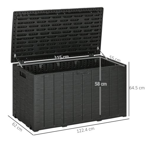 Outsunny 336 Litre Garden Storage Box, Water-resistant Heavy Duty Double Wall Plastic Container, Extra Large Outdoor Garden Furniture Organizer, Deck Cushion Chest with Wheels and Handles, Black