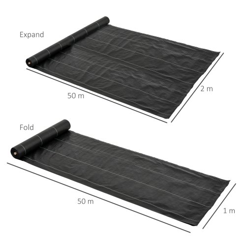 Outsunny 2m x 50m Weed Control Membrane, Heavy Duty Weed Control Barrier Fabric, 90gsm Ground Cover for Patios, Garden, Flower beds, Landscaping