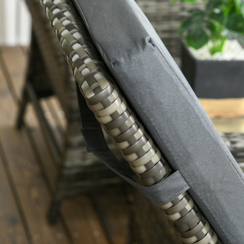 Outsunny 3 Pieces Garden Rattan Bistro Set with Adjustable Backrest, Balcony Conversation Furniture Set with 2 Armchairs Tempered Glass Coffee Table, Cushions, Storage Function - Mix-Grey