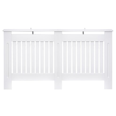 HOMCOM Slatted Radiator Cover Painted Cabinet MDF Lined Grill in White (152L x 19W x 81H cm)