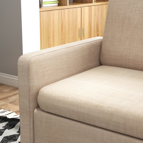 HOMCOM One Seater Sofa for Living Room, Modern Fabric Armchair with Wood Legs and 2 Pockets, Accent Chair for Bedroom and Home Office