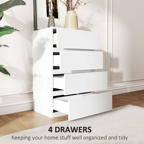 HOMCOM Chest of Drawers, 4 Drawers Storage Cabinet Floor Tower Cupboard for Bedroom Living Room, White