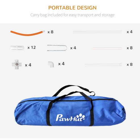 PawHut Dog Agility Equipment Set, Dog Agility Training Equipment for Dogs with Oxford Carry Bag, 4 PCS Weave Poles, Dog Obstacle Course, Pet Outdoor Games, Orange