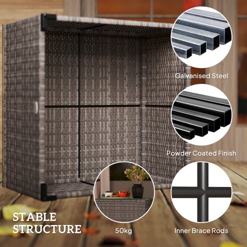 Outsunny Outdoor Coffee Table, PE Rattan Side Table with Tempered Glass Top, Wicker Square Garden Coffee Table End Table with Steel Frame for Patio, Balcony, 60 x 62 x 38cm, Dark Grey