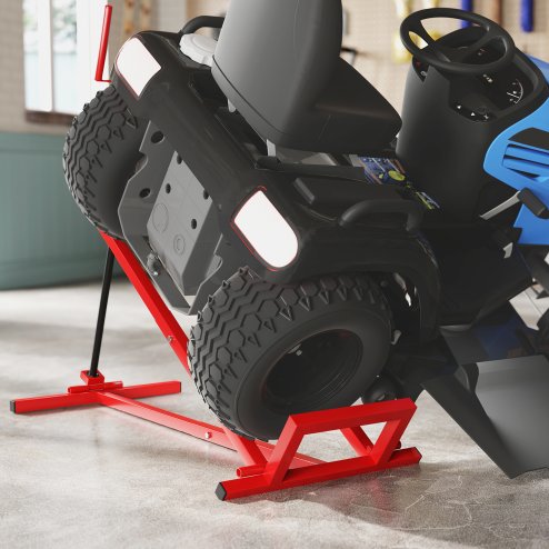 HOMCOM Folding Ride On Lawn Mower Jack Lift, 400 kg Adjustable Steel Lifting Device, Telescopic Maintenance Jack Lifter for Lawnmowers, ATVs, Red